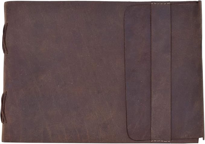 Leather Drawing Journal Daily Travel Diary, Antique Handmade Vintage Bound Rustic Writing Notebook, Genuine Leather- Quality Unlined/Blank Cream Paper, Art Sketchbook, 7x10 Inches-Brown