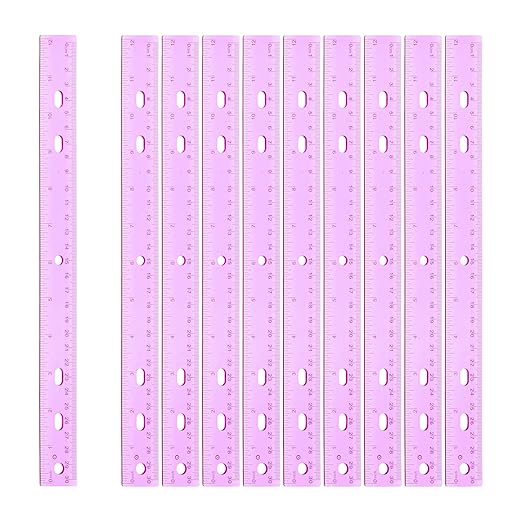 HARFINGTON 20pcs Plastic Rulers 12" (30cm) Clear Straight Ruler Measuring Tool Inches and Centimeters with Hole for Home Office Classrooms Drafting, Clear Purple