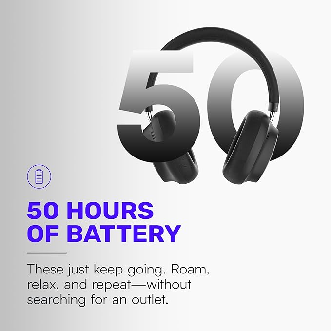 Raycon Essential Bluetooth Headphones - Over The Ear, Active Noise Cancelling Wireless Headphones + Awareness Mode, Bluetooth Headset with Mic, 50 Hours of Battery Life (White)
