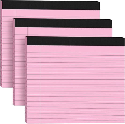 AILZFEI 3 Pack Wide Legal Pads 11" x 9.5" (Landscape Format) Pink College Ruled Note Pad Narrow Ruled 30 Sheets per Notepad Perforated Writing Paper with Thick Backboard Horizontal Pads of Paper
