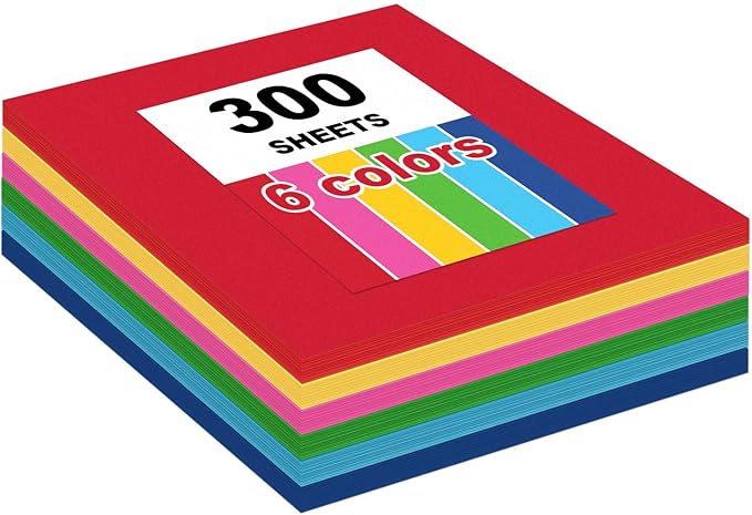 300 Sheets Construction Paper Assorted Colors for Art Supplies 12"x 17.3", 80gsm Colored Craft Paper Medium Weight for Arts Drawing Party Decoration