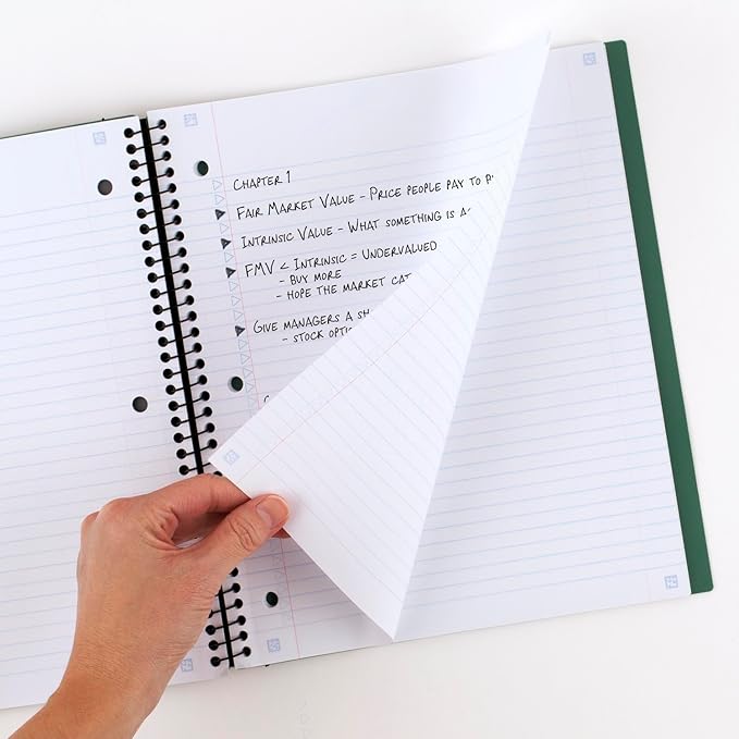 Five Star Advance Spiral Notebooks + Study App, 6 Pack, 1 Subject, College Ruled Paper, 11" x 8-1/2", 100 Sheets, with Spiral Guard and Movable Dividers, Black, Red, Blue, Green, White, Purple (38635)