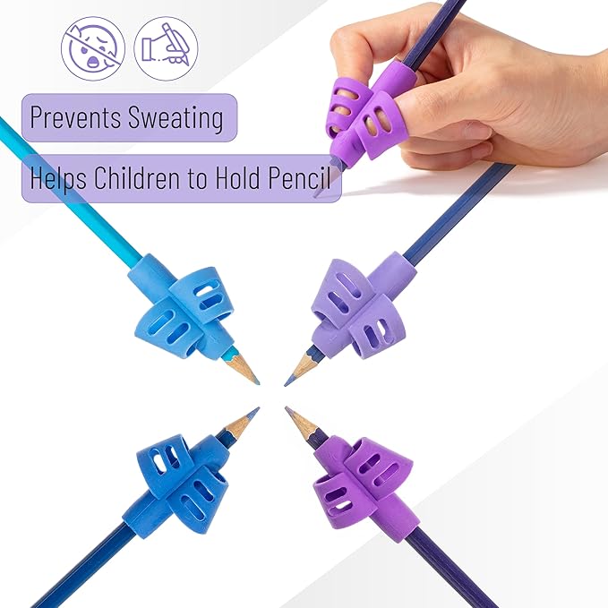 Mr. Pen- Pencil Grips for Kids Handwriting, 4 Pack with 4 Clips, Colorful, Flexible Silicon Pencil Holder for Kids, Right & Left-Handed