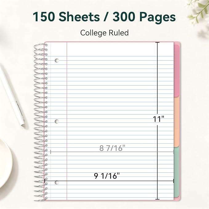 Forvencer 3 Subject Notebook College Ruled, Spiral Notebooks, 8.5" x 11"