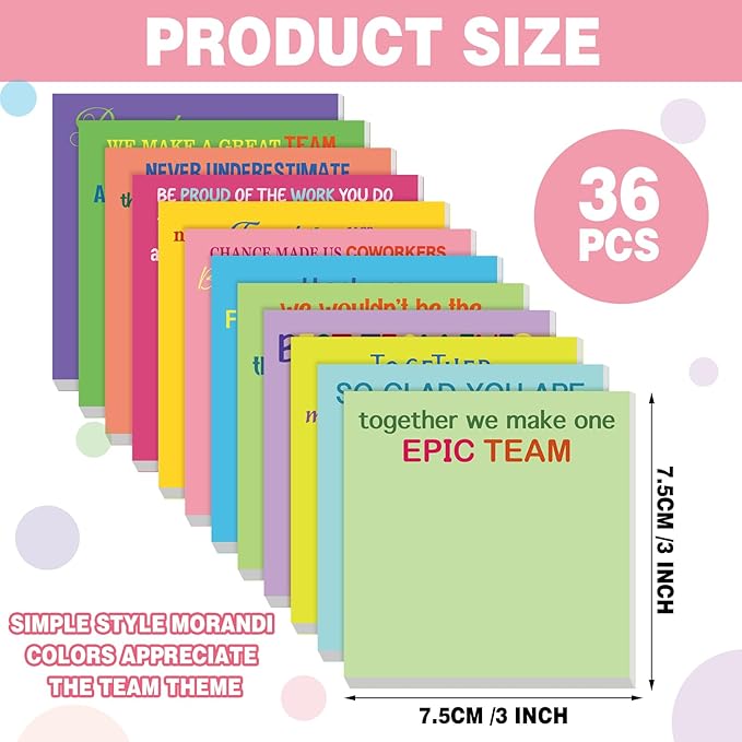 Yinder 24 Pcs Inspirational Sticky Notes Cute Motivational Sticky Notes Pad End of Year Employee Appreciation Gifts Bulk for Teacher Nurse Coworkers Office Supplies 3 x 3'' (Thank You,Bright)