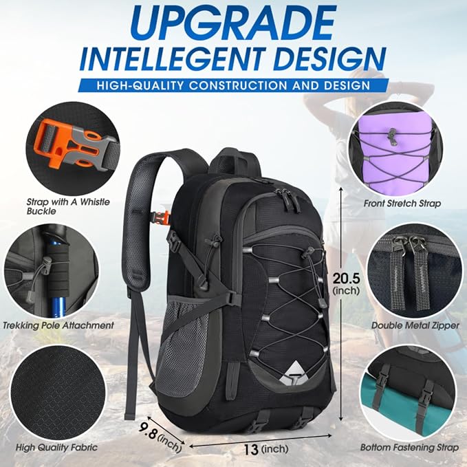 IGOLUMON Hiking Backpack 40L Packable Lightweight Camping Daypack Men Women | Multi-compartment storage Water-resistant Foldable Nylon Material Hiking Day pack for Camping Cycling Outdoor