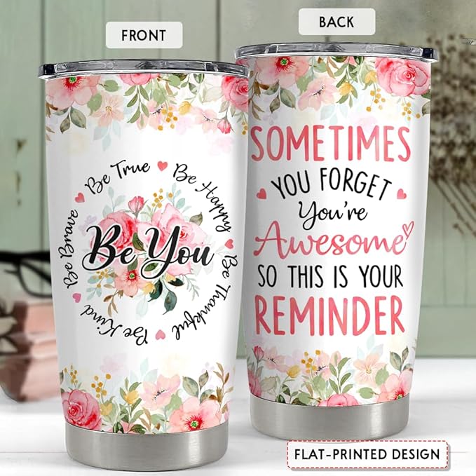 SANDJEST Sometimes You Forget You're Awesome Tumbler 20oz Inspirational Gifts Stainless Steel Insulated Tumblers Coffee Travel Mug Cup Gift for Coworkers Friends Sister Birthday Christmas