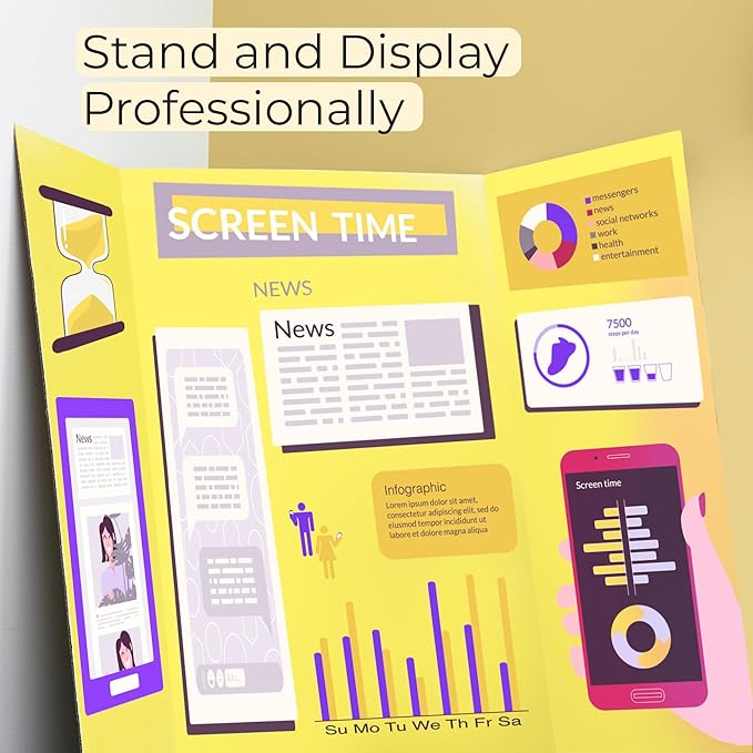 BAZIC Products Trifold Poster Board – Assorted Color Corrugated Cardboard Display Board for School Projects, Science Fairs, Photos, Charts, and Classroom Presentations, 36" X 48", 24-Pack