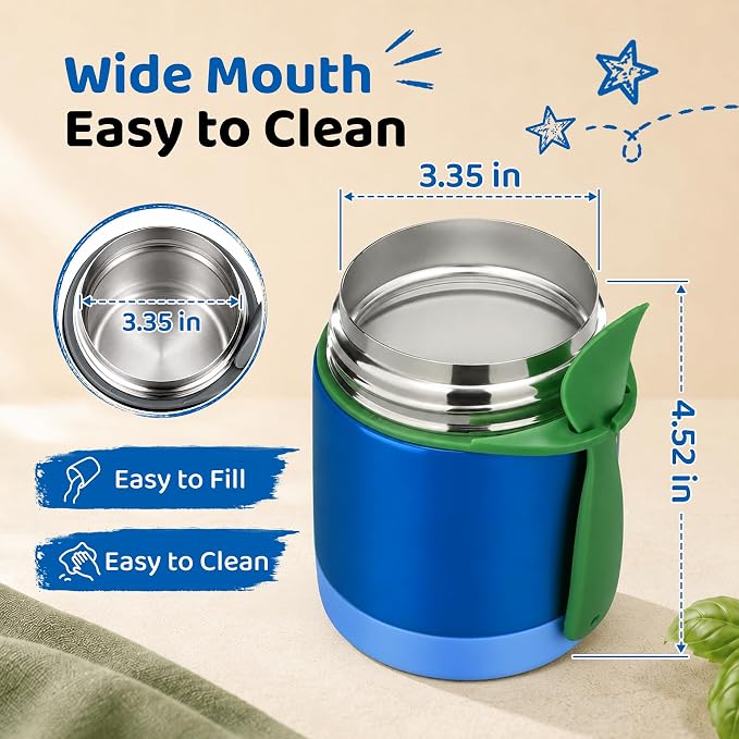10oz Soup Thermo for Hot Food Kids Insulated Food Jar,Thermo Hot Food Lunch Container, Width Mouth Stainless Steel Lunch Box for Kids with Spoon (Blue)