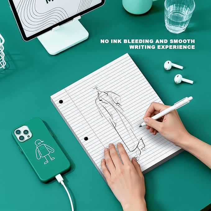 Note Pads 8 X 10.5 Loose Leaf Paper, 100 Sheets, 3 Hole Punched Lined Paper, College Ruled 8 X 10.5 Notebooks, 10-1/2" X 8 Binder Writing Pads, Filler Paper For Engineering, Office, School Supplies