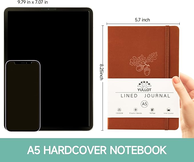Lined Journal Notebook –A5 PU Leather Hardcover Notebook, 100gsm Thick Bleedproof Paper with Inner Pocket – 192Pages Lined Writing Journal for Students Women Note Taking - Deep Terracotta