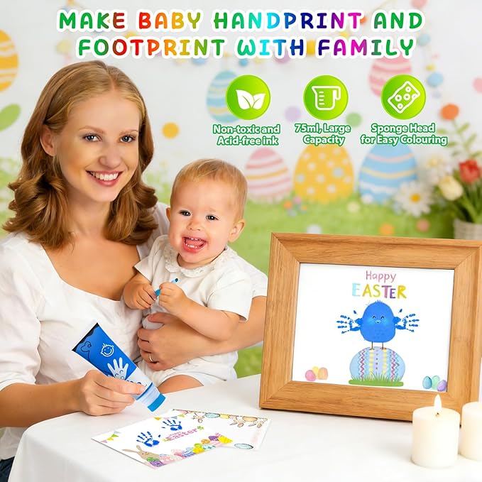 Baby Hand and Footprint Paint with Sponge Head, 2.54 fl oz, Non-Toxic & Acid-Free, Washable Baby Safe Paint for Newborn Keepsakes, Dog Nose & Paw Prints, Ideal New Mom Gift - Blue