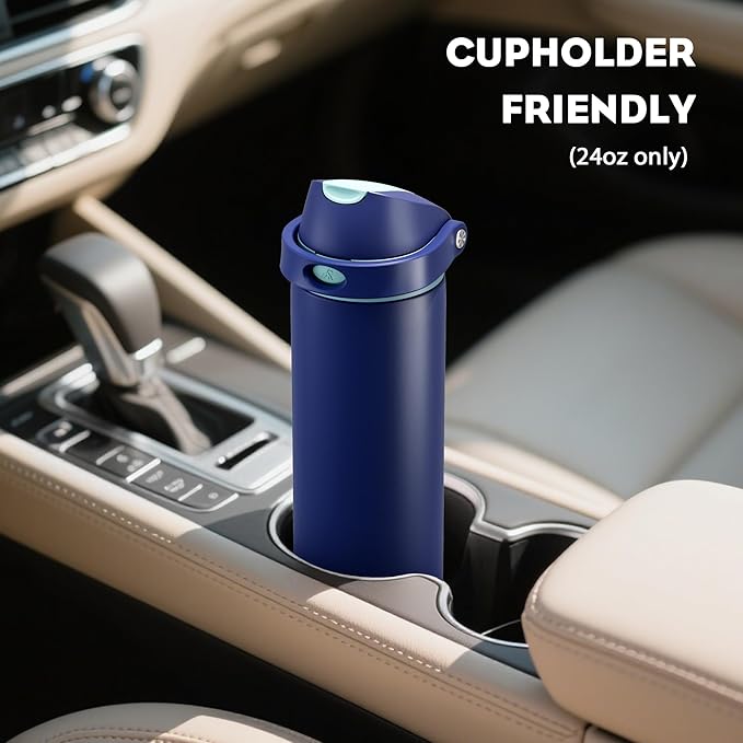 POWCAN 24 oz Insulated Stainless Steel Water Bottle: 2-in-1 Push-Button Spout & Quick-Flip Straw, Leakproof, Cold 24 Hrs, Fits Car Cup Holder, Sports Bottle for Travel, Gym, School Gift (Wit & Wings)