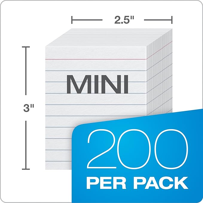 Oxford Mini Index Cards, 3" x 2.5", Ruled, White, 200 Per Pack (10009EE)