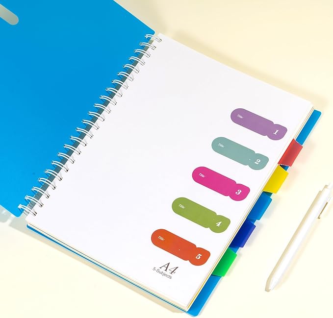 5 Subject Notebook 8.5 x 11 Large Spiral Notebook with Dividers 240 Pages Office Notebooks for Work Multi Subject Notebook with 5 Tabs Professional Organizer Notebooks for Note Taking School, Blue