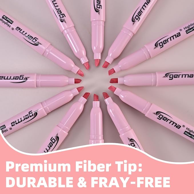 Cgerma Pink Highlighter 12 Pack, Mild Pastel Color, Chisel Tip Highlighters, Quick-Drying, Cute Aesthetic Markers for Journaling, Study, School Office Supplies