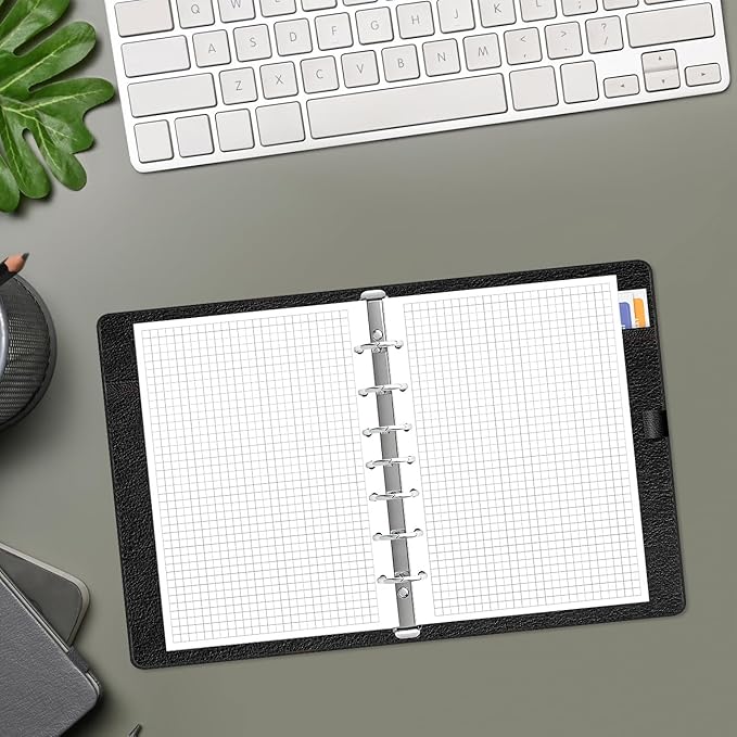 A5 Grid Refill Paper, 7-Hole Graph Paper, 100Sheets / 200Pages Loose-Leaf Grid Paper, 100gsm White Paper, 5.8" x 8.3 "
