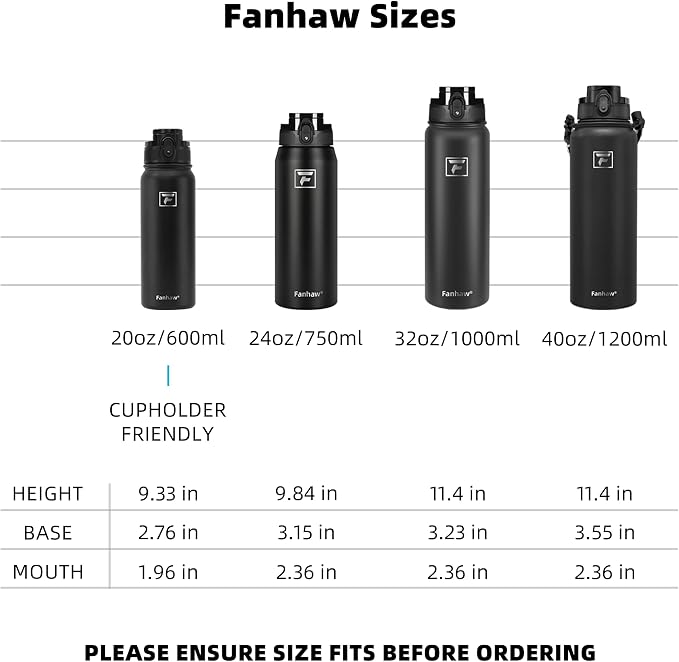 Fanhaw 24 oz Insulated Stainless Steel Water Bottle with Anti-Dust Chug Lid, Leakproof Vacuum Metal Everyday Use Bottle for Kids, Teens & Adults, Back to School Essentials (Red Black)