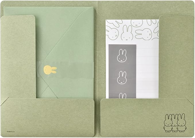 Maruai Miffy Les -MY12G Letter Set with Case, Green, 8 Stationery Notes, 4 Envelopes, 4 Stickers