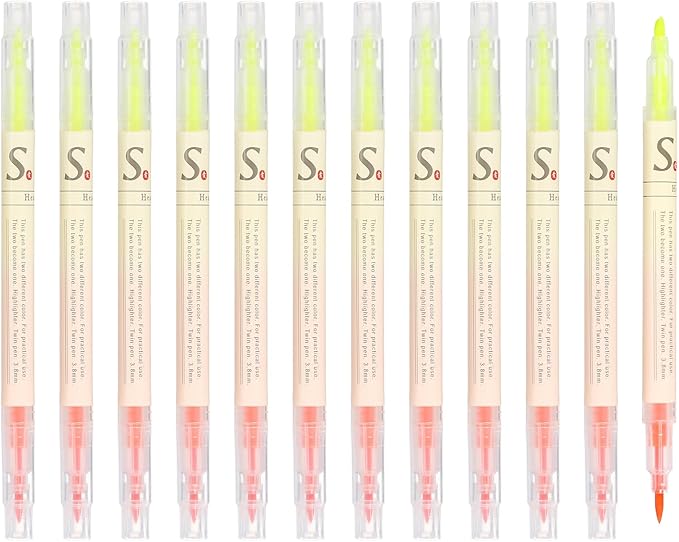 PATIKIL Dual Tip Highlighters, 12 Pack Double Sided Colored Highlighter 2 Colored No Bleeds Broad and Fine Tips Marker Pens for Books Office Supplies Home, Bright Orange/Yellow