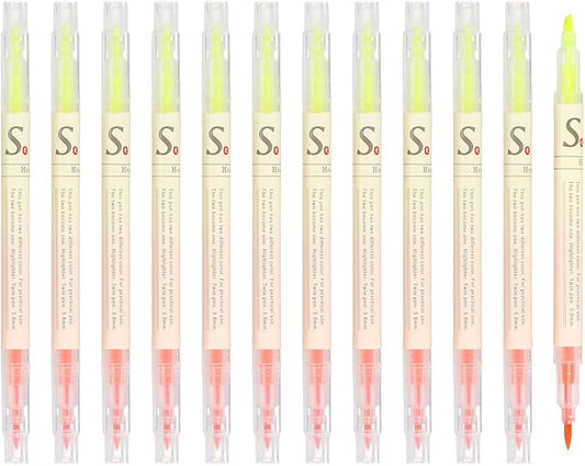 PATIKIL Dual Tip Highlighters, 12 Pack Double Sided Colored Highlighter 2 Colored No Bleeds Broad and Fine Tips Marker Pens for Books Office Supplies Home, Bright Orange/Yellow