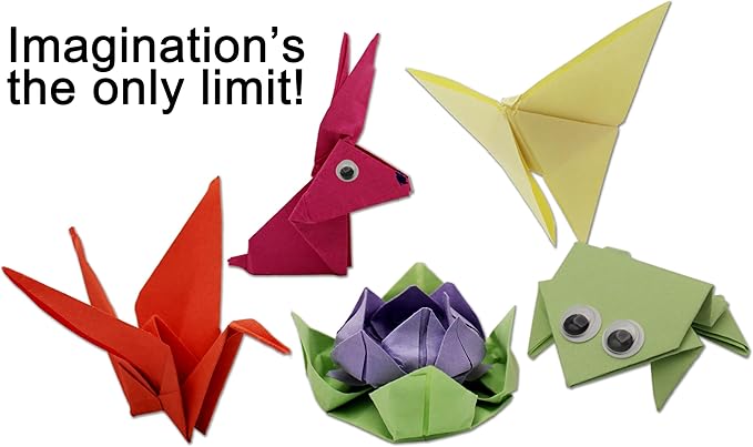 BIGINOW DIY Origami Kit - 120 Double-Sided Colorful Sheets with 200 Googly Eyes (6 x 6 in / 15 x 15 cm - 70 GSM)