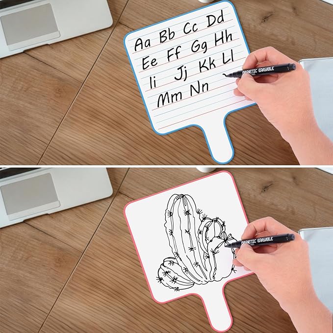2 Pack Magnetic Handheld Dry Erase Board with Lines 9''×12'' Small White Board Classroom Pack for Students Office Double-Sided Dry Erase Paddles Include 2 Magnets & 2 Markers