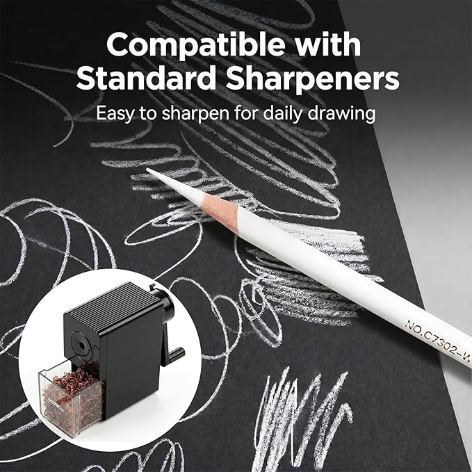 Marie's Colored Charcoal Pencils Set, 6 Colors 12 Pieces, Pastel Chalk Pencils for Drawing, Sketching, Coloring & Shading, Art Supplies for Adult Artists (White)