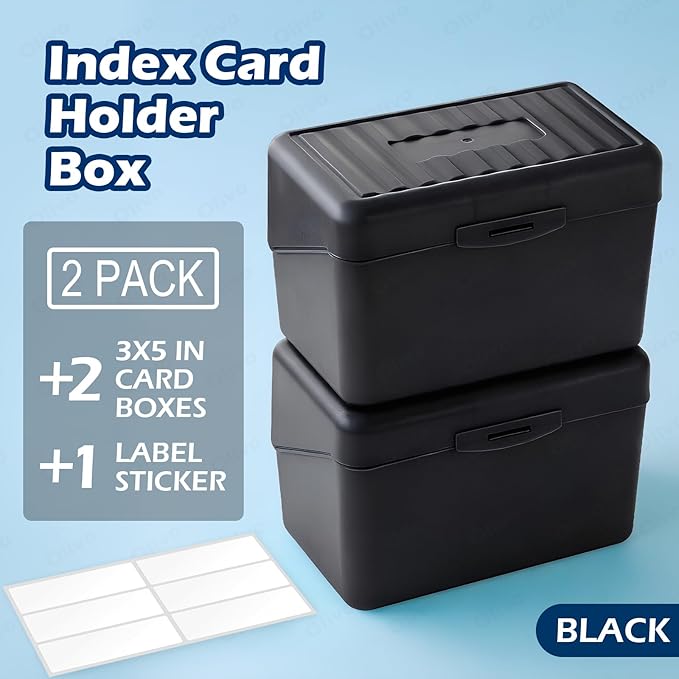 Olivo Index Card Holder Box 3x5 Flash Note Card Holder Storage File Box Organizer Case for 3"x5" Cards, Black 2 Pack