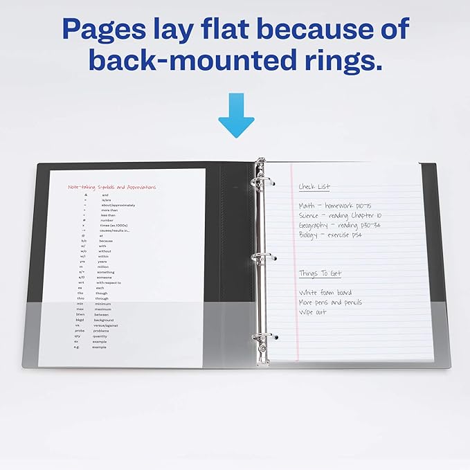 Avery Durable View 3 Ring Binder, 1 Inch Slant Rings, 250-Sheet Capacity, DuraHinge, 1.4 Inch Wide Spine, Customizable Clear Covers and Spine, 1 Black Binder (17011)