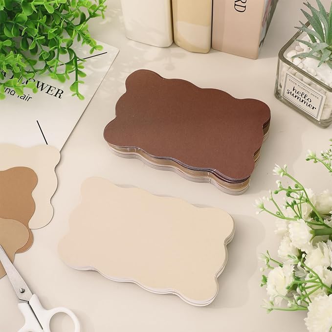 Whaline 150Pcs Coffee Brown Index Cards 3 x 5 Inch Scalloped Cardstock Flashcard Earth Tone Blank Index Cards for Note-taking Studying Organizing School Office Supplies