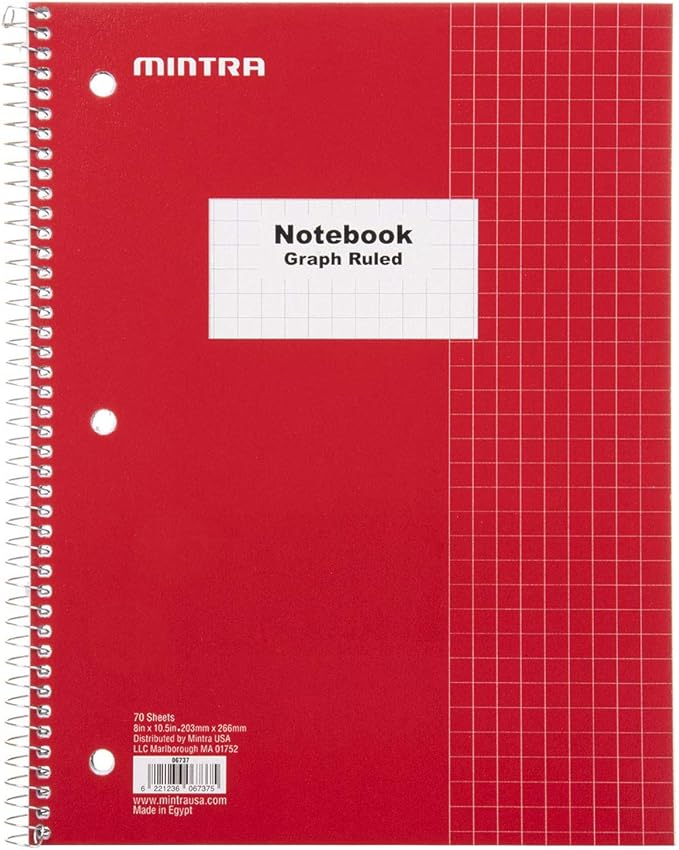 Mintra Office Spiral Notebooks, Wirebound, Journals for School, Work, Business, Aesthetic Stationery, Writing Pads, Teacher & Student Supplies (4, Solid Color, Graph)