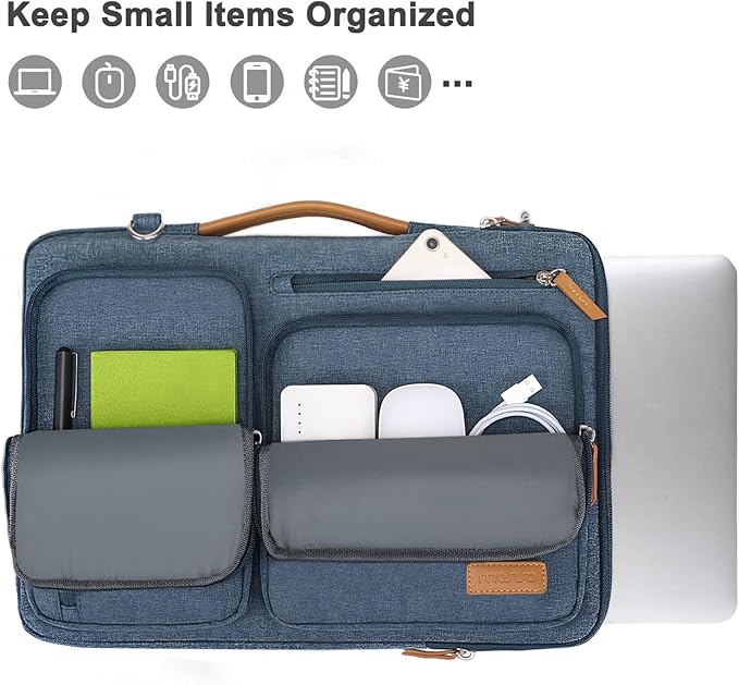 MOSISO 360 Protective Laptop Shoulder Bag,17-17.3 inch Computer Bag Compatible with MacBook, HP, Dell, Lenovo, Asus Notebook,Side Open Messenger Bag with 4 Zipper Pockets&Handle, Haze Blue