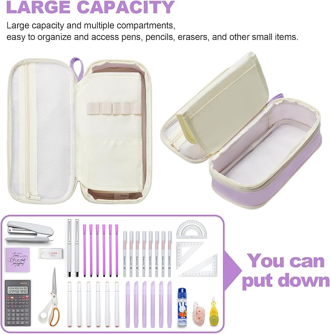 YOKUMA Pencil Case Cute Pencil Pouch for Girls Big Capacity Pen Bag Box, Kawaii Aesthetic College School Supplies for Student Teen Adults Preppy, Purple