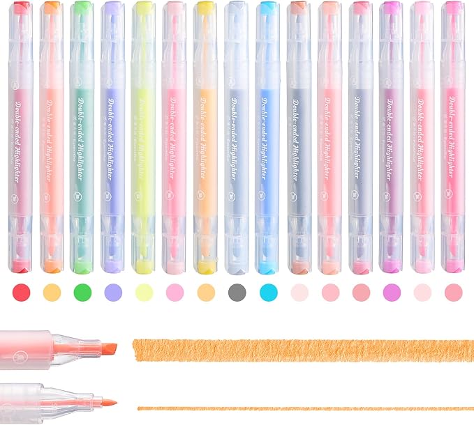 15-Pack Dual Tip Bible Highlighters, No Bleed Mild Pastel Markers