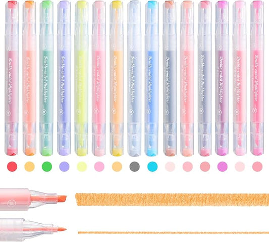 15-Pack Dual Tip Bible Highlighters, No Bleed Mild Pastel Markers