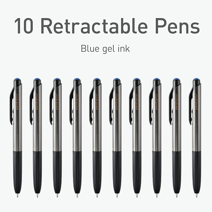 Pentonic G-RT Retractable Gel Pens, 10 Count, Blue Ink, 0.7 mm Fine Point, Smooth Writing For Journaling, Note Taking, Office & School (1002361)
