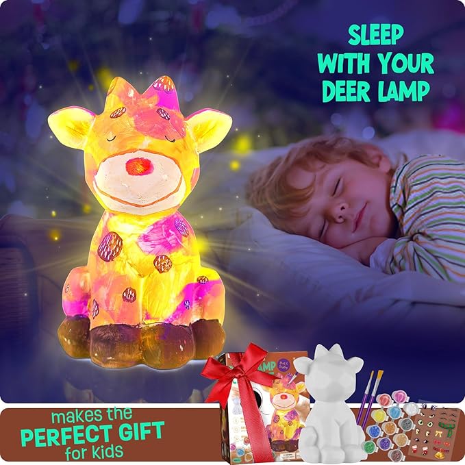 LAOESE Paint Your Own Deer Lamp Kit, Art Supplies Painting Kits for Kids 6-12, Arts and Crafts for Kids Ages 8-12, Deer Toy Birthday Easter Gifts for Kids Girls Boys Ages 3 4 5 6 7 8 9 10 11 12+
