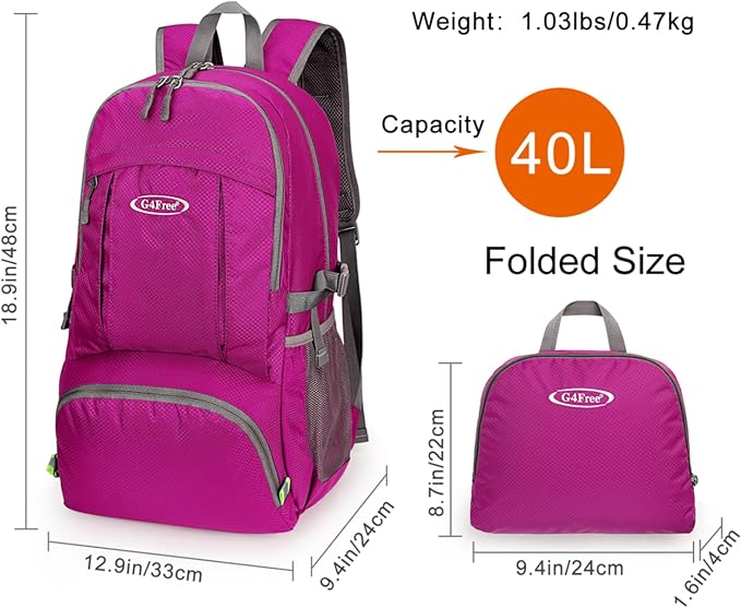 G4Free Lightweight Packable Hiking Backpack, Waterproof Travel Daypack