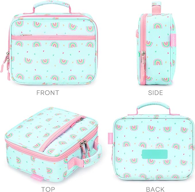 mibasies Kids Lunch Box for Girls Toddler, Insulated and Reusable Lunch Bag for School, Rainbow Mint Green