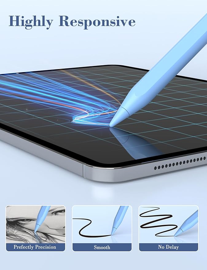 iPad Pencil 6th-11th Generation,10 Mins Fast Charge Stylus Pen,Palm Rejection&Tilt Sensitivity,Compatible with Apple Pencil 1st/2nd iPad Pro 11"/12.9"/M4, Air 3/4/5/M2/M3, Mini 5/6 Blue