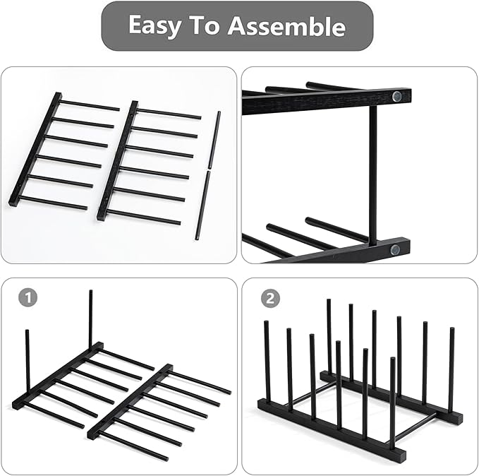 HBlife Black Desk File Organizer 5 Section Vertical File Sorter, 2 Pack Bamboo Binder & Folder Holder for Home, Office & School