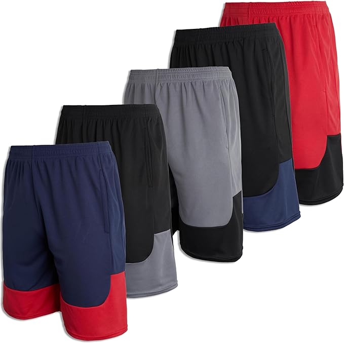 Real Essentials 5 Pack: Boys' Mesh Basketball Athletic Shorts with Pockets – Teen Kids Youth Quick Dry Soccer Running Gym