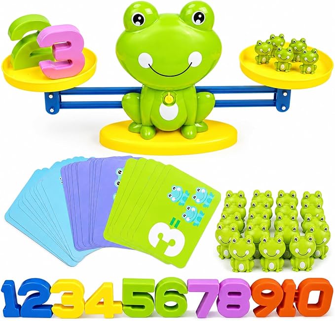 CozyBomB™ Homeschool Kindergarten Frog Scale Cards Balance Board Game - Preschool Math Learning Stem Montessori Toys Educational Gifts for Boy Girl Ages 3 4 5 6 Year Old Birthdays Christmas Holidays