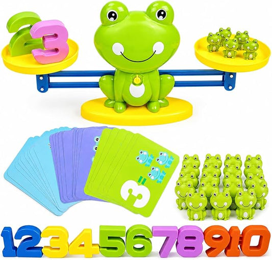 CozyBomB™ Homeschool Kindergarten Frog Scale Cards Balance Board Game - Preschool Math Learning Stem Montessori Toys Educational Gifts for Boy Girl Ages 3 4 5 6 Year Old Birthdays Christmas Holidays
