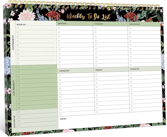 Taja Weekly To Do List Notepad with 52 Undated Sheets（8.5"×11"）- Weekly Desk Planner for Women & Man, Work and Home - 1 Pack Forest Bloom