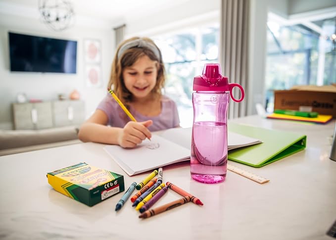 Pogo BPA-Free Plastic Water Bottle with Chug Lid, Fuchsia, 18 oz. | Leakproof water bottle with chug lid and carry handle. BPA-free, great for travel, school, outdoors, and gym.