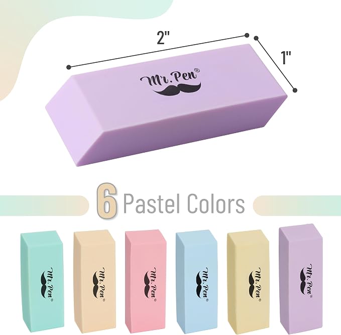 Mr. Pen- Pencil Eraser, 12 Pack, Pastel Colors