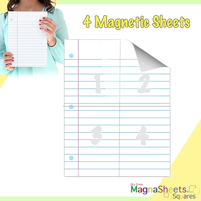 MAGNASHEET SQUARES Jumbo 4 Panel Magnetic Dry Erase Notebook Paper for Teachers Classrooms Whiteboards | 22x28 Inch | 100% Complete Erase! No Staining! | Must Haves Supplies