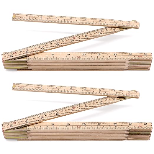 Jeemiter 2 Pack Wood Folding Rule for Carpenters, 6.5FT/2M Hardwood Foldable Ruler with Brass Hinges | Yard Stick with Easy-Read Inch & Metric Measurements